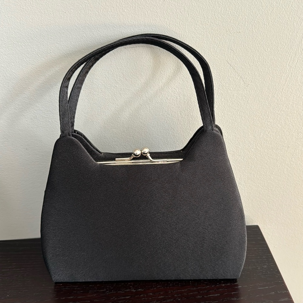 Black satin evening bag
